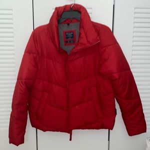 Red puffer jacket. Super soft and cozy